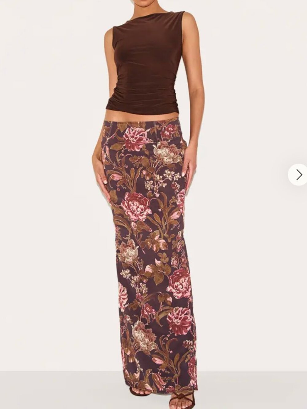 PrettyLittleThing Brown Print Chiffon Maxi Skirt